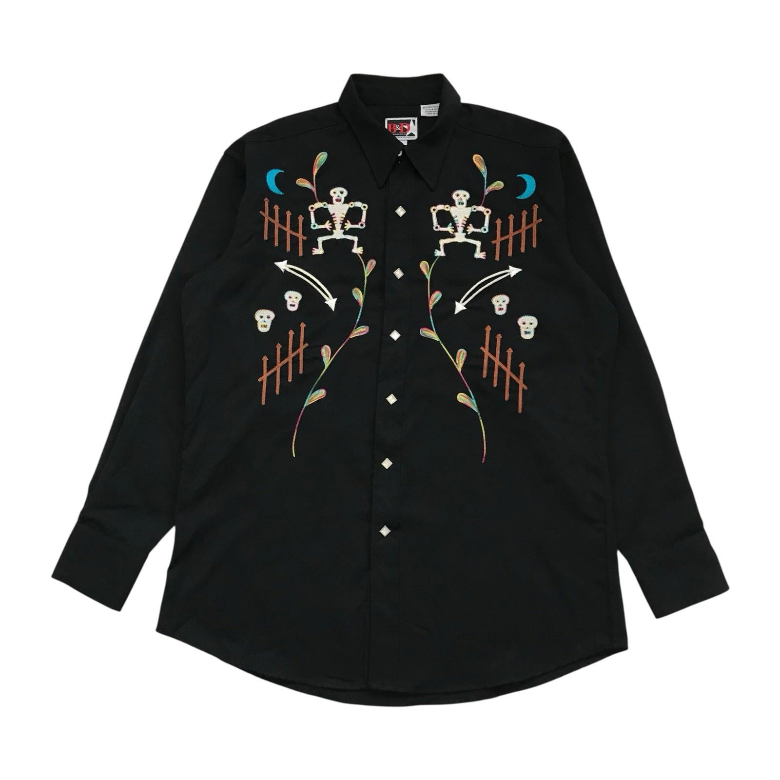 Brooks Dunn Western Shirt Large L Mens Panhandle Slim Skeleton Rodeo Pearl Snap