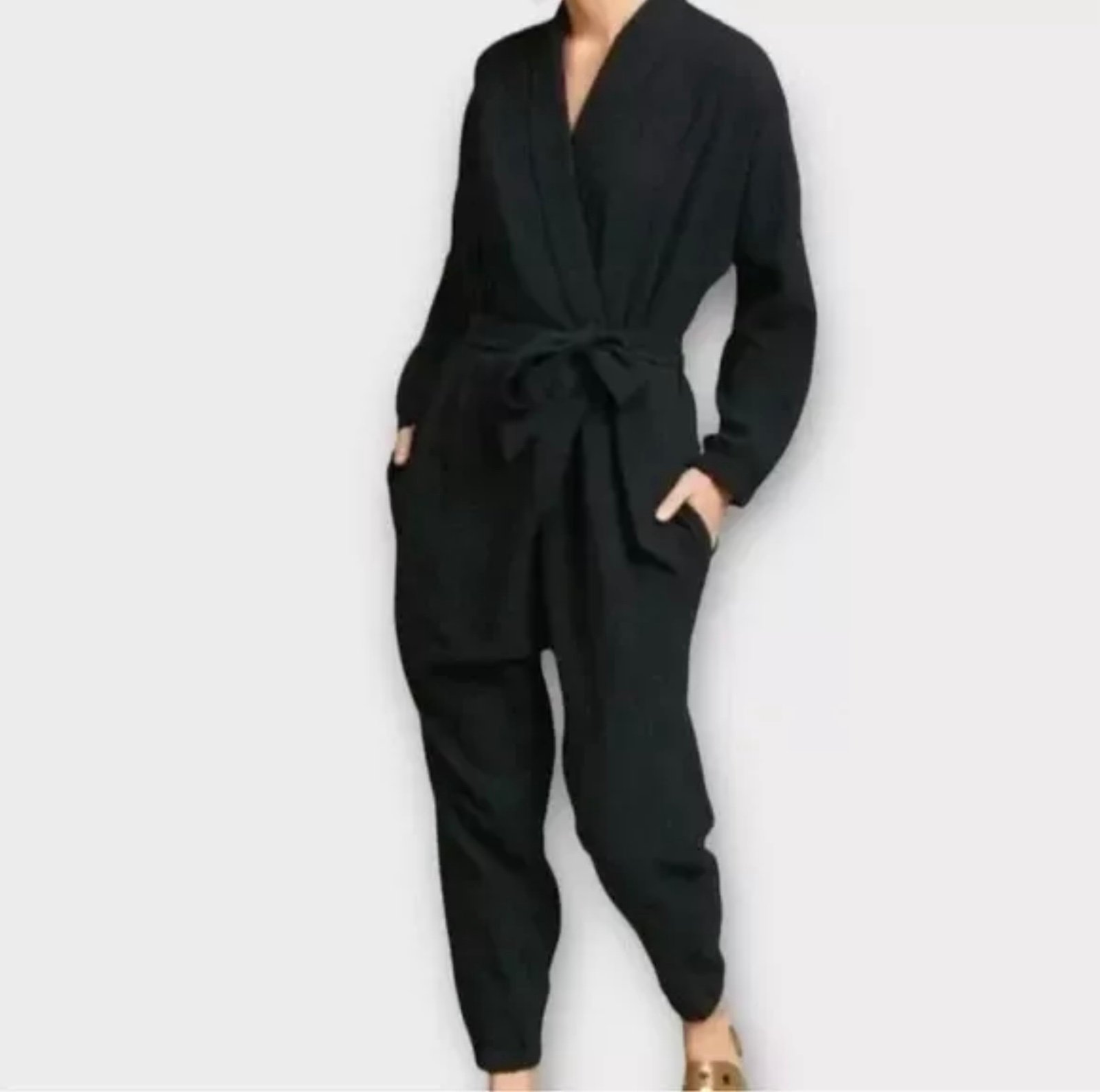 Hei Hei Anthropologie drop crotch black jumpsuit XS