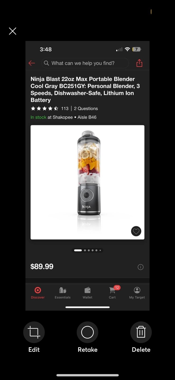Ninja blast max XL portable blender - detail