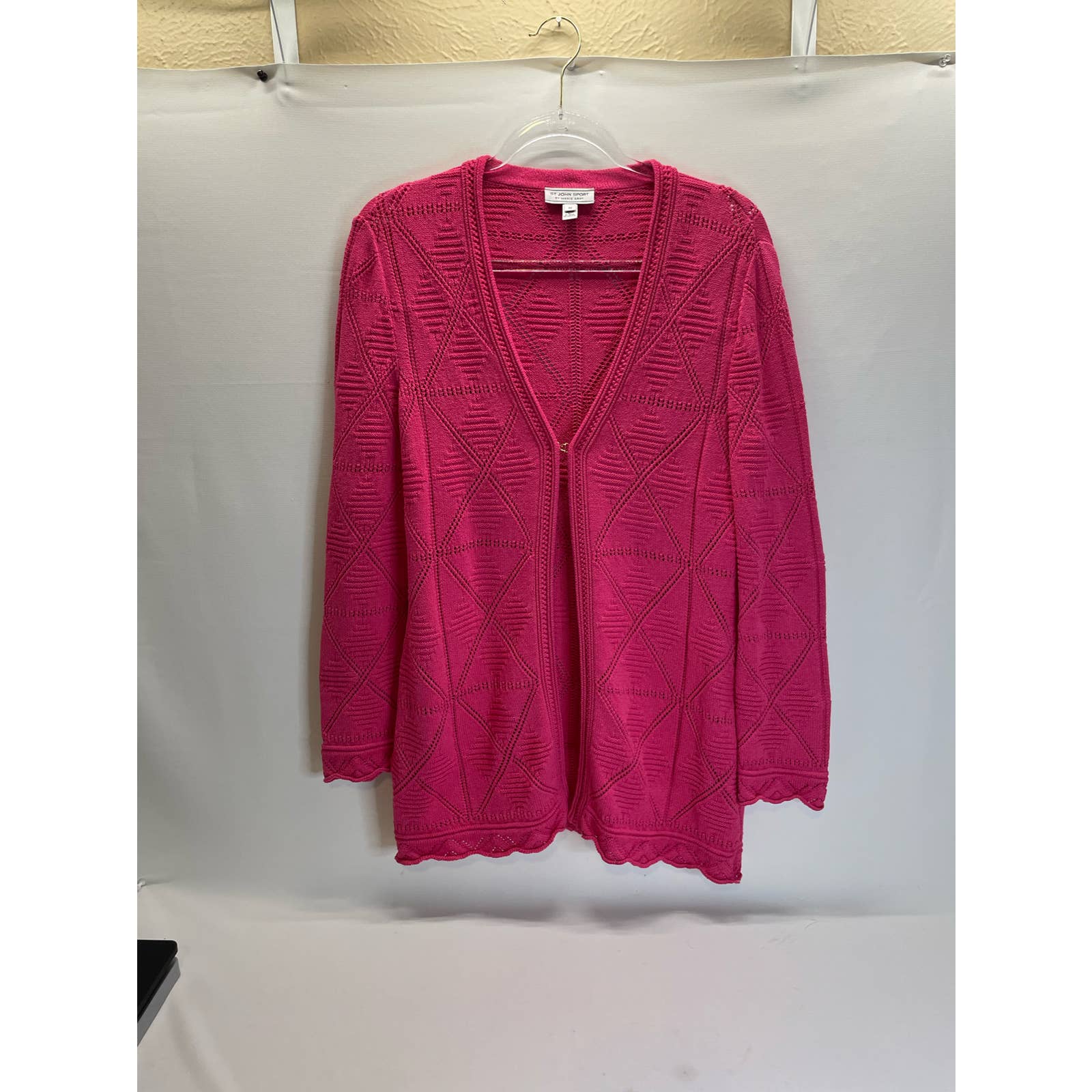 St. John Sport Pink Knit Long Cardigan Sweater sales Womens Size Medium