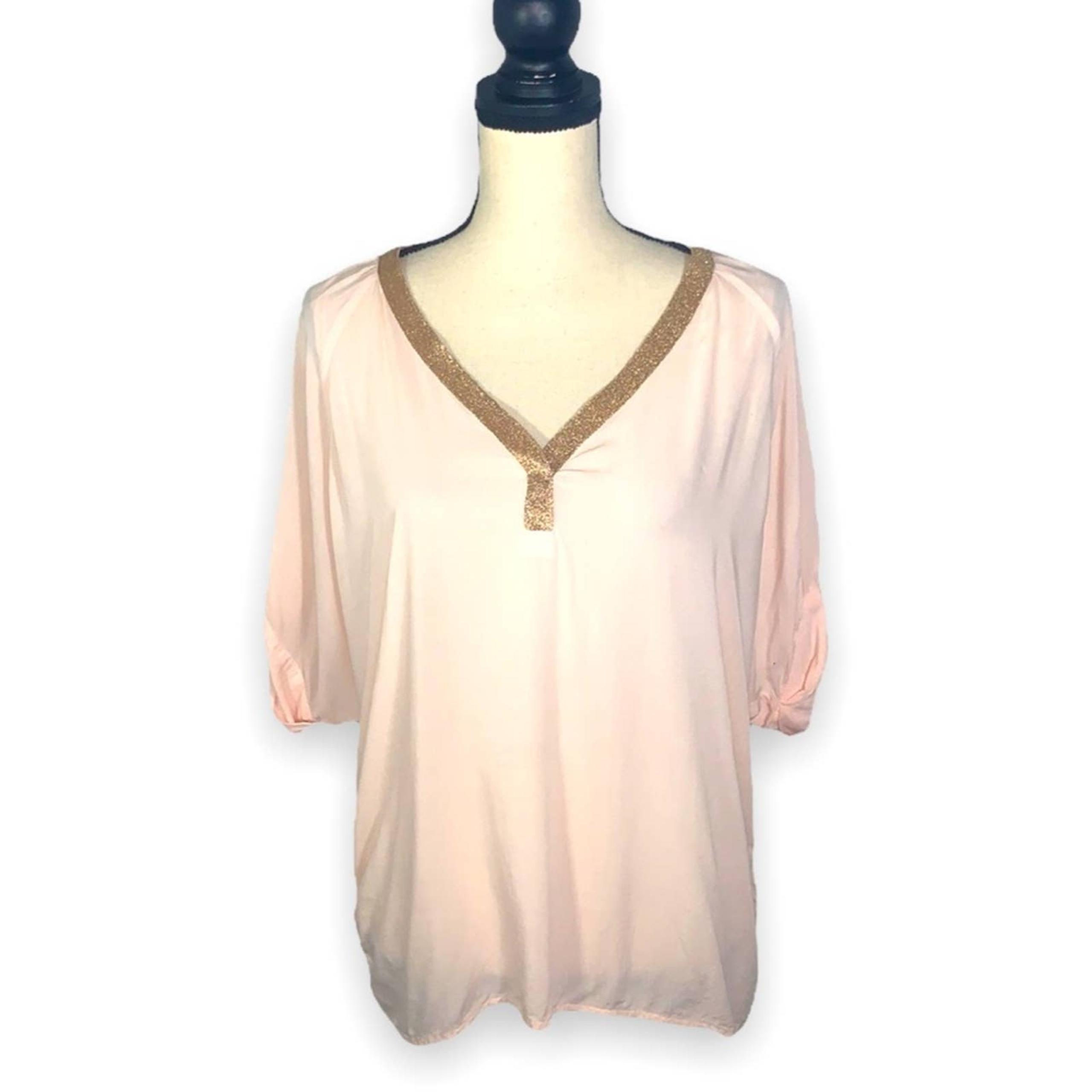 Juicy Couture Pink Sheer Rose Gold Neckline Blouse