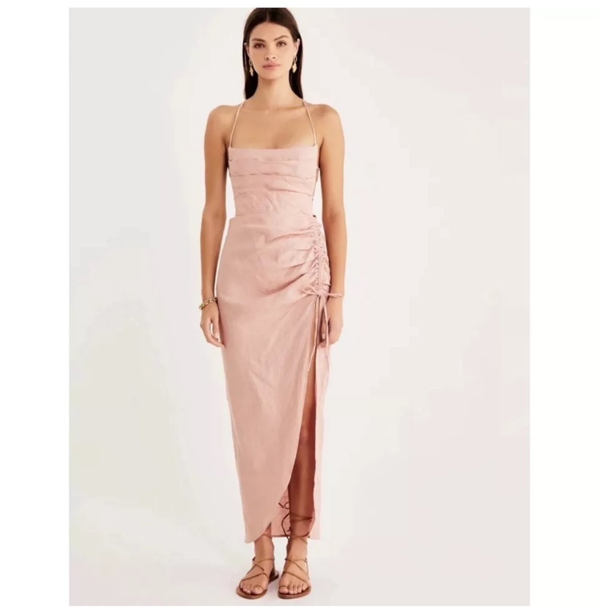 Revolve Rumer The Label LouLou Maxi Linen Dress Cutout S Dusty Pink