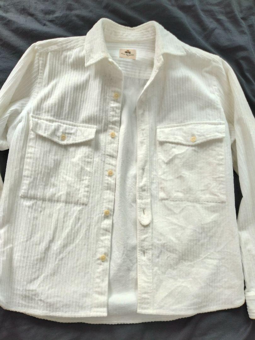 GUY ROVER Wide Wale Corduroy White Long Sleeve Shirt