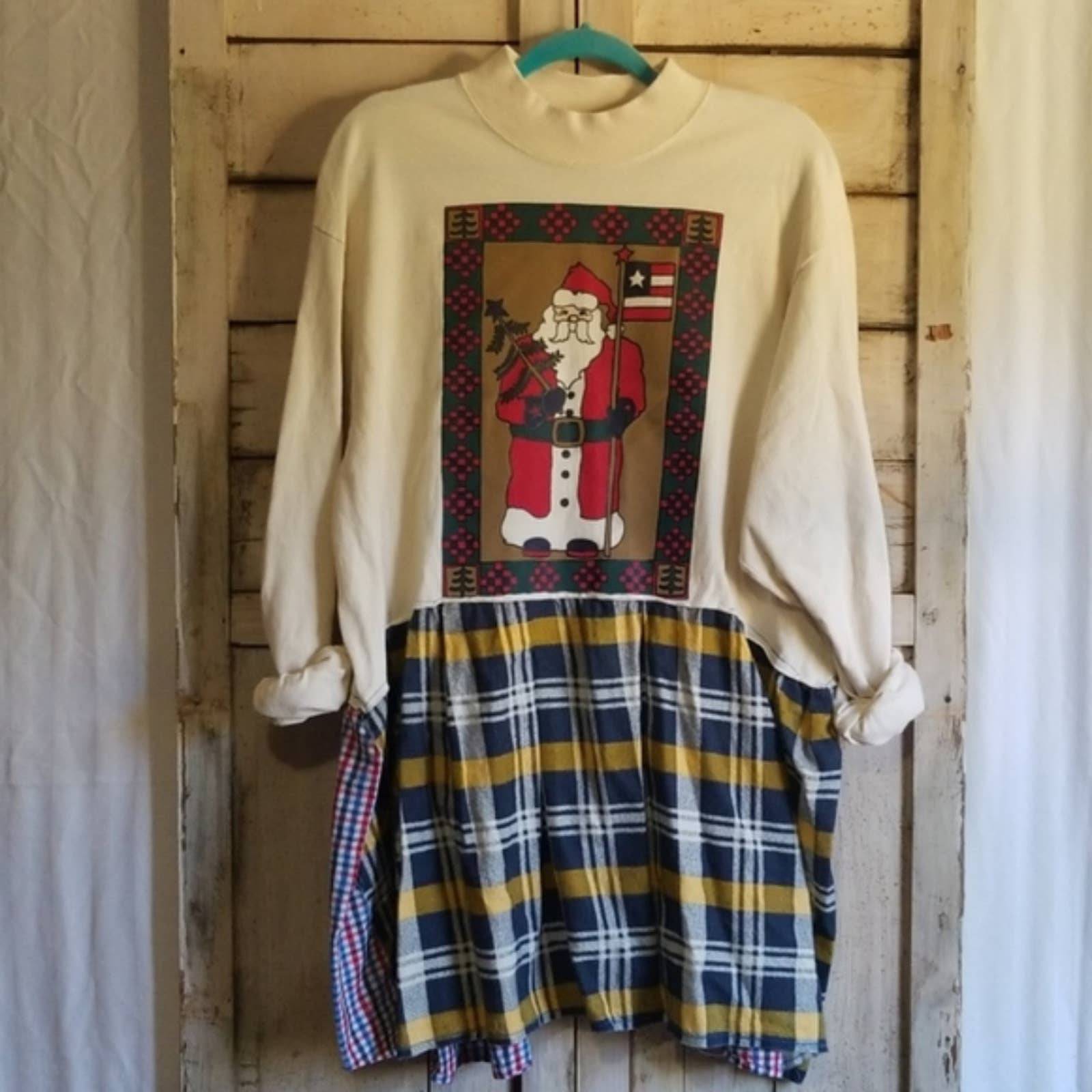 Christmas Santa Claus Plaid Tunic Dress