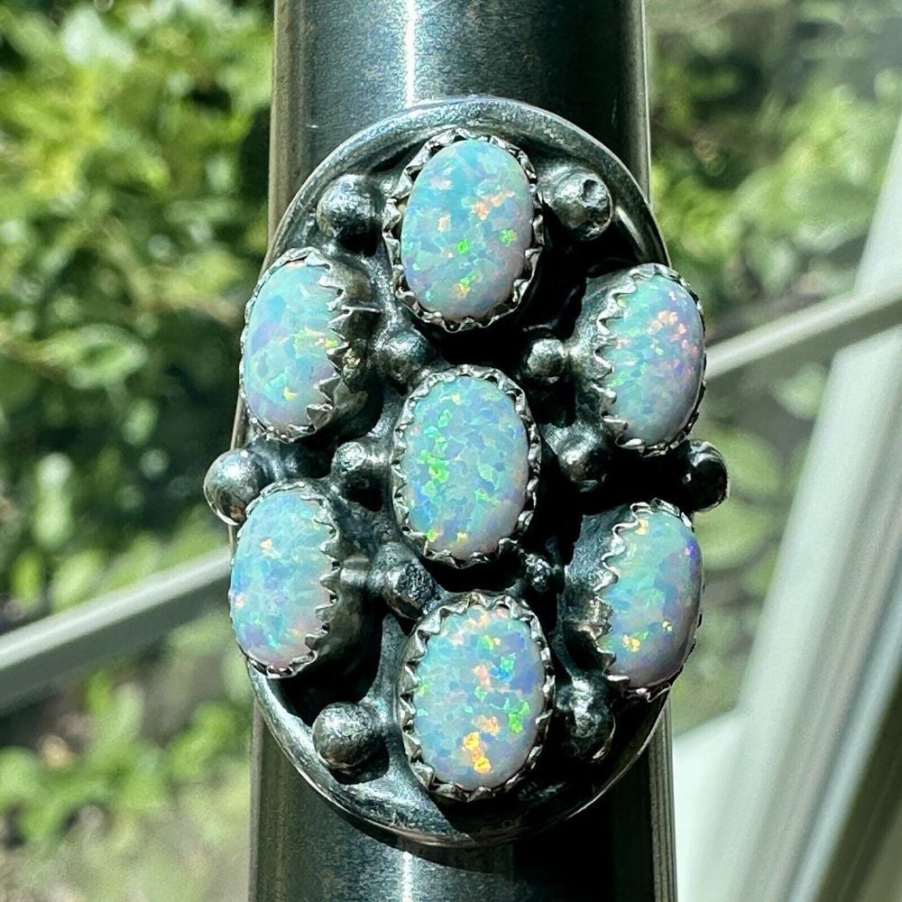 Navajo Rita Dawes Sterling Silver Ring Size 7.75 Sturdy Saddleback Opal 8.4g