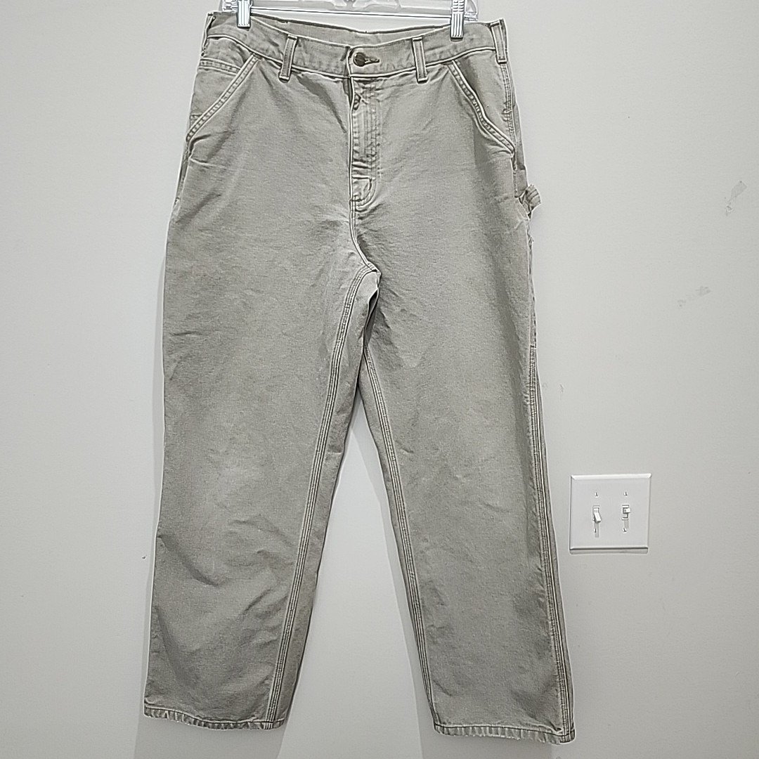 VintageCarhartt Men 34x31 Work Pants Carpenter Utility Heavyweight Canvas Khaki