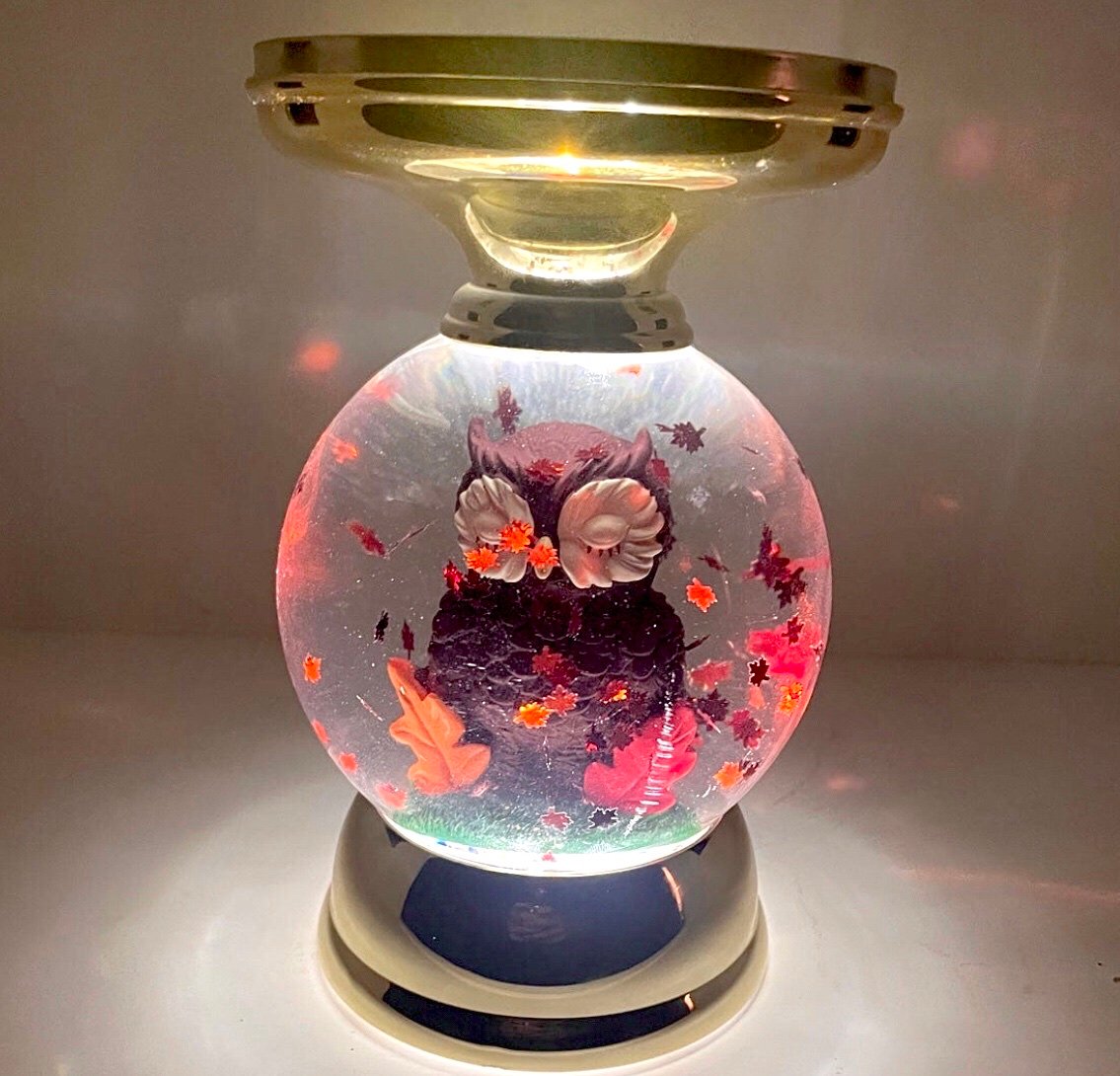 Rare bath and body works WATER GLOBE Owl Candle holder