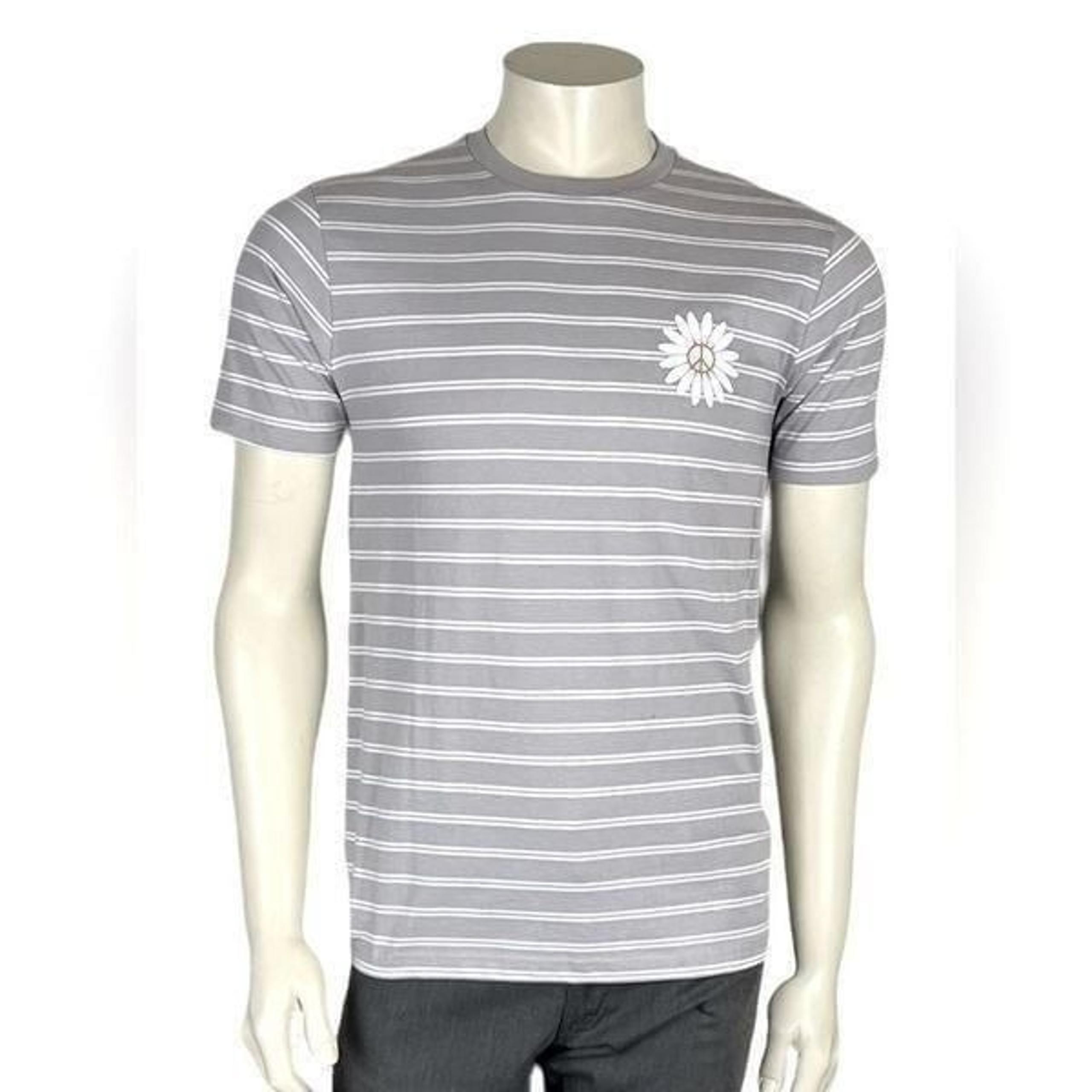 NWT Denim & Flower S/S Heather Gray/White Striped T-Shirt w/Daisy/Peace Sign S