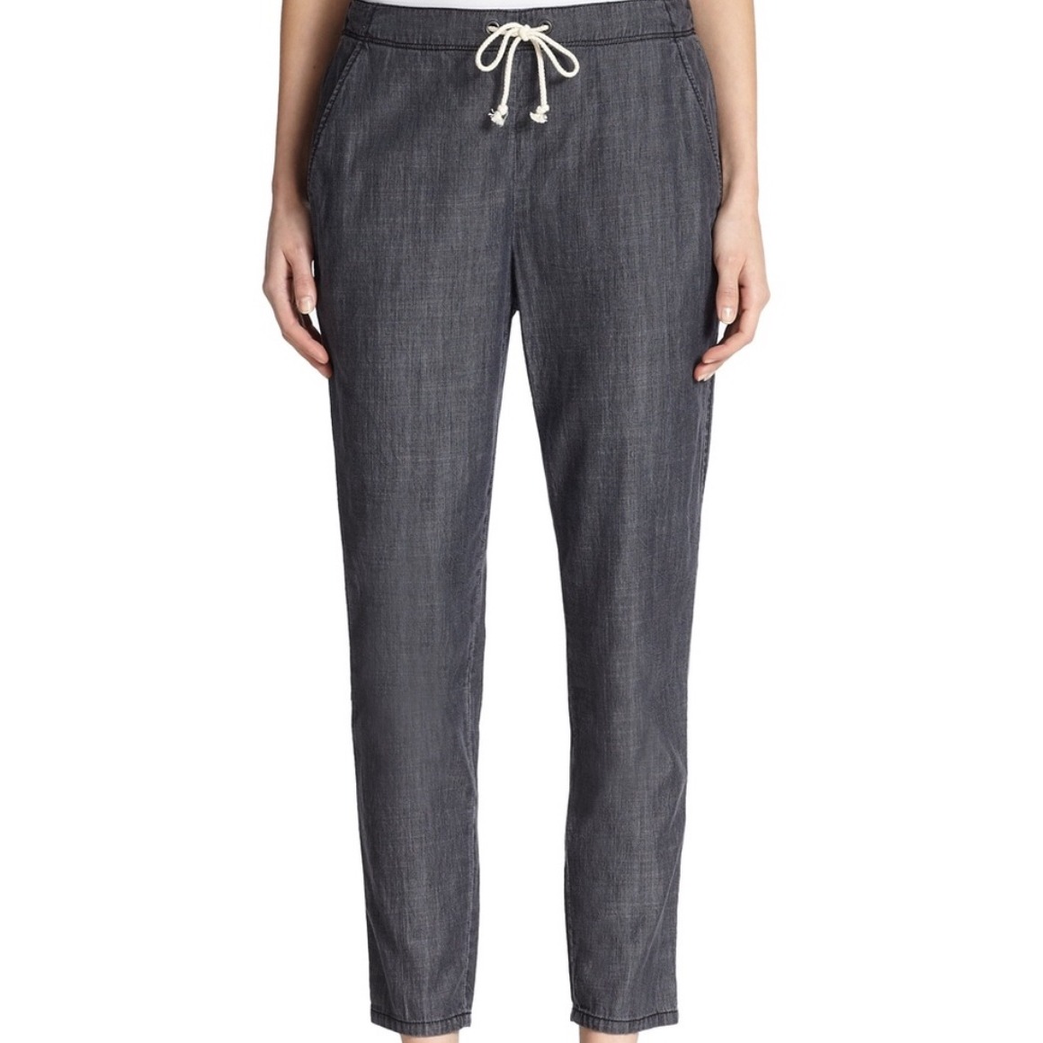 Eileen Fisher Denim Gray Pants Tapered Skinny Drawstring Pull On Comfort Medium