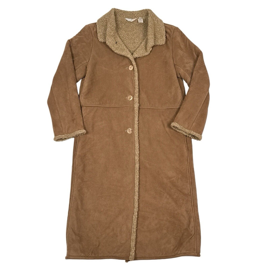 J Jill Penny Lane Coat Size XS Brown Sherpa Fleece Lined Suede Button Front