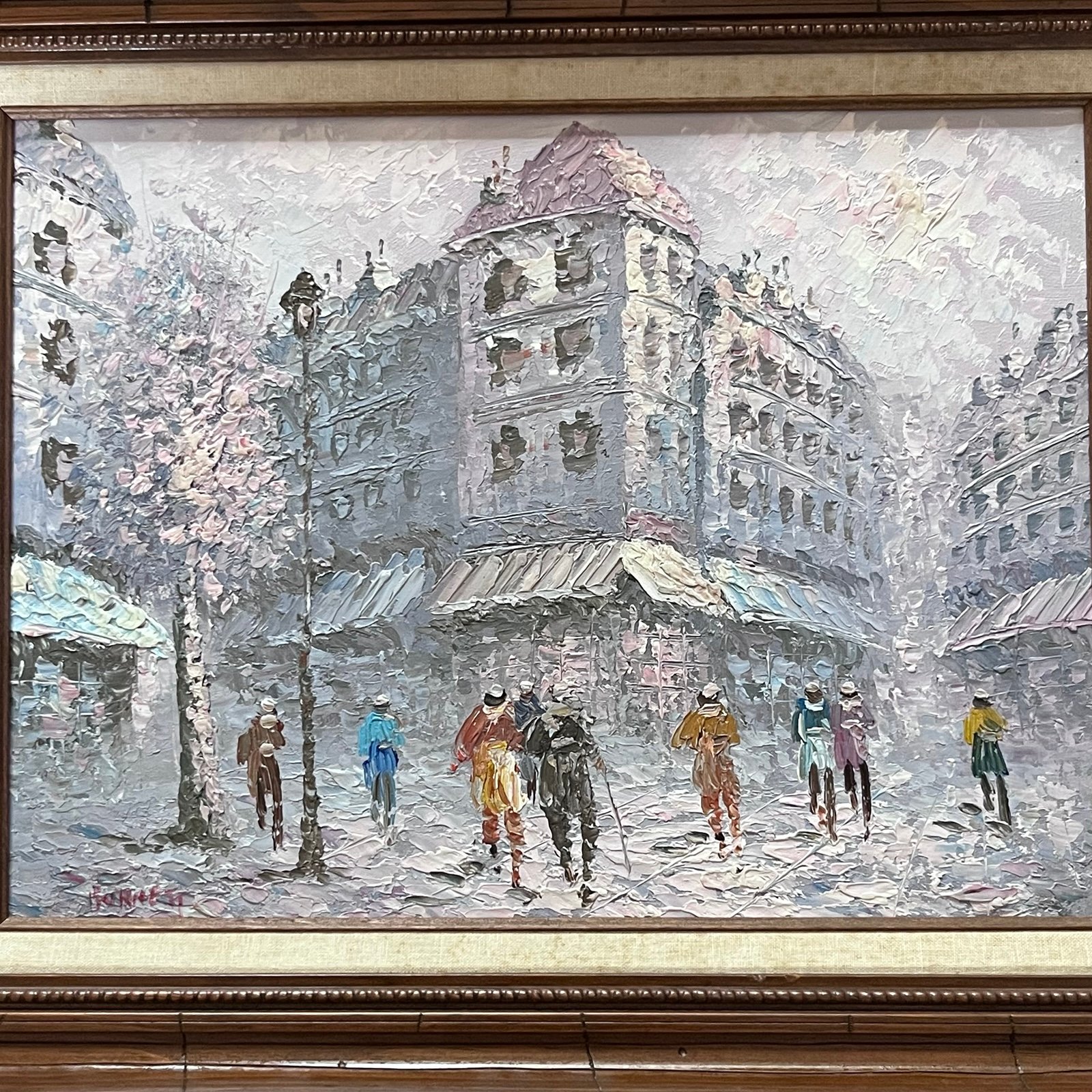 Caroline C. Burnett Vintage French Street Scene Painting Framed Signed - detail