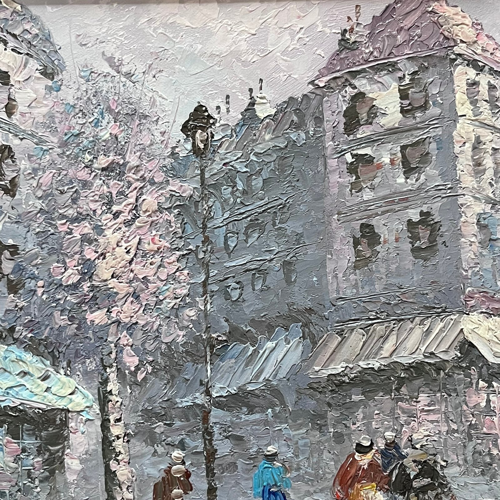 Caroline C. Burnett Vintage French Street Scene Painting Framed Signed - detail