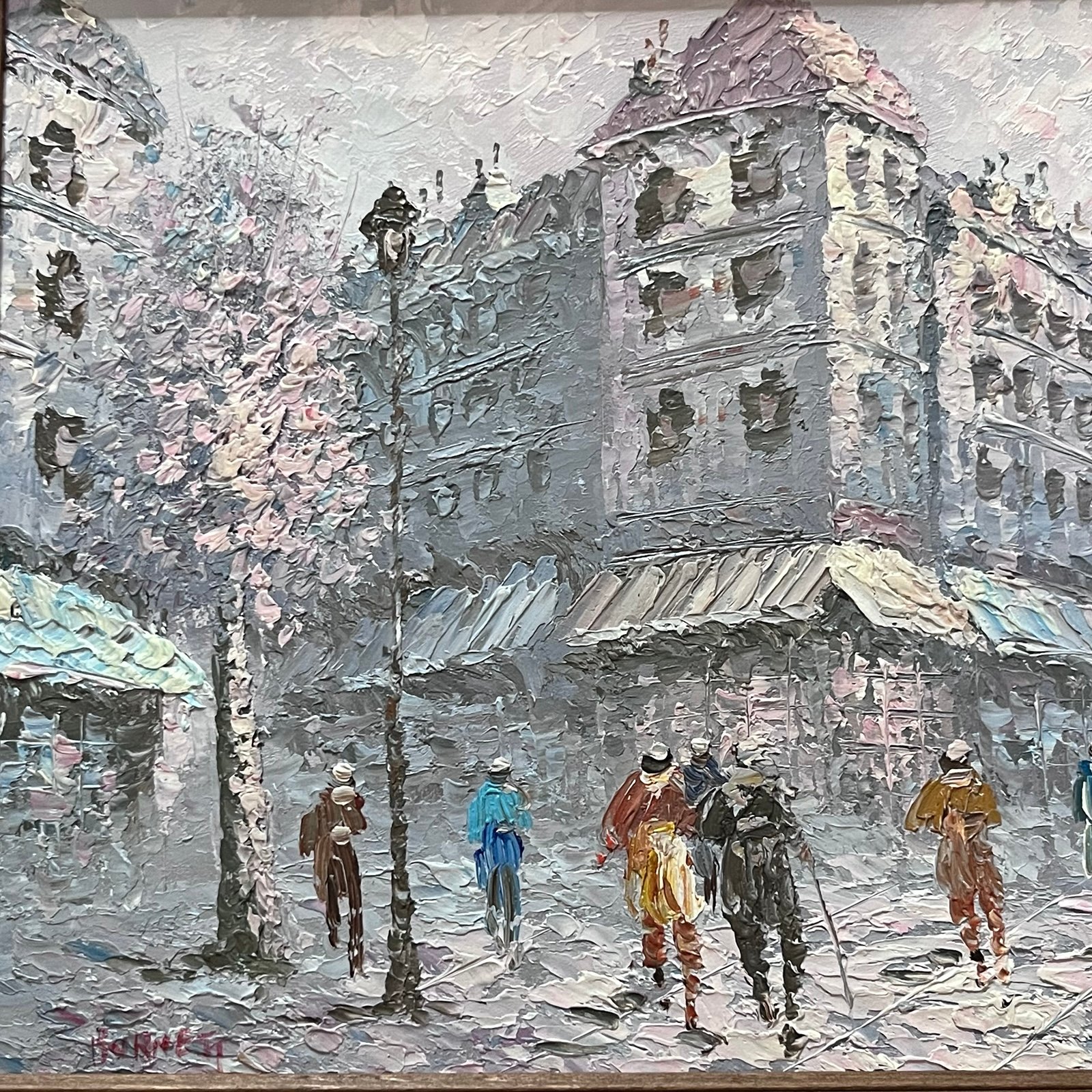 Caroline C. Burnett Vintage French Street Scene Painting Framed Signed - detail