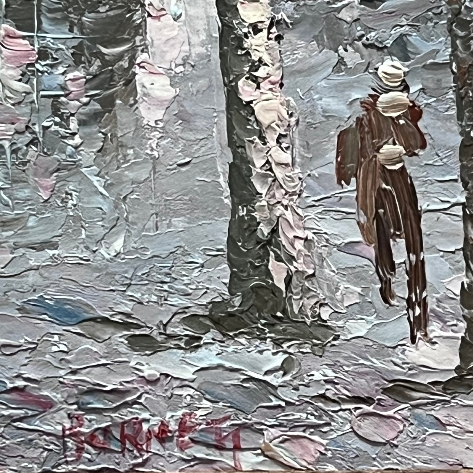 Caroline C. Burnett Vintage French Street Scene Painting Framed Signed - detail