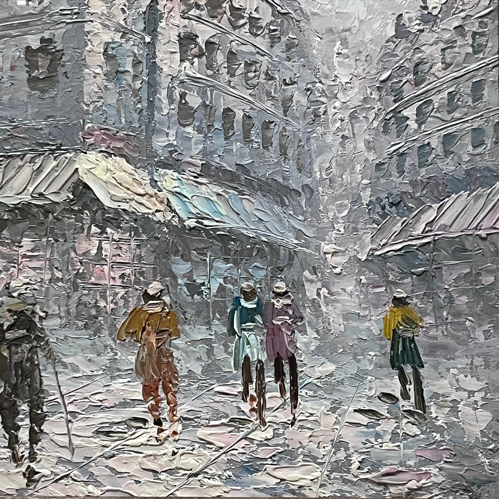 Caroline C. Burnett Vintage French Street Scene Painting Framed Signed - detail
