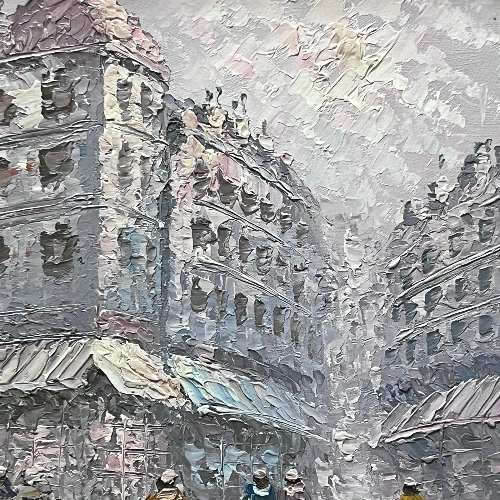 Caroline C. Burnett Vintage French Street Scene Painting Framed Signed - detail