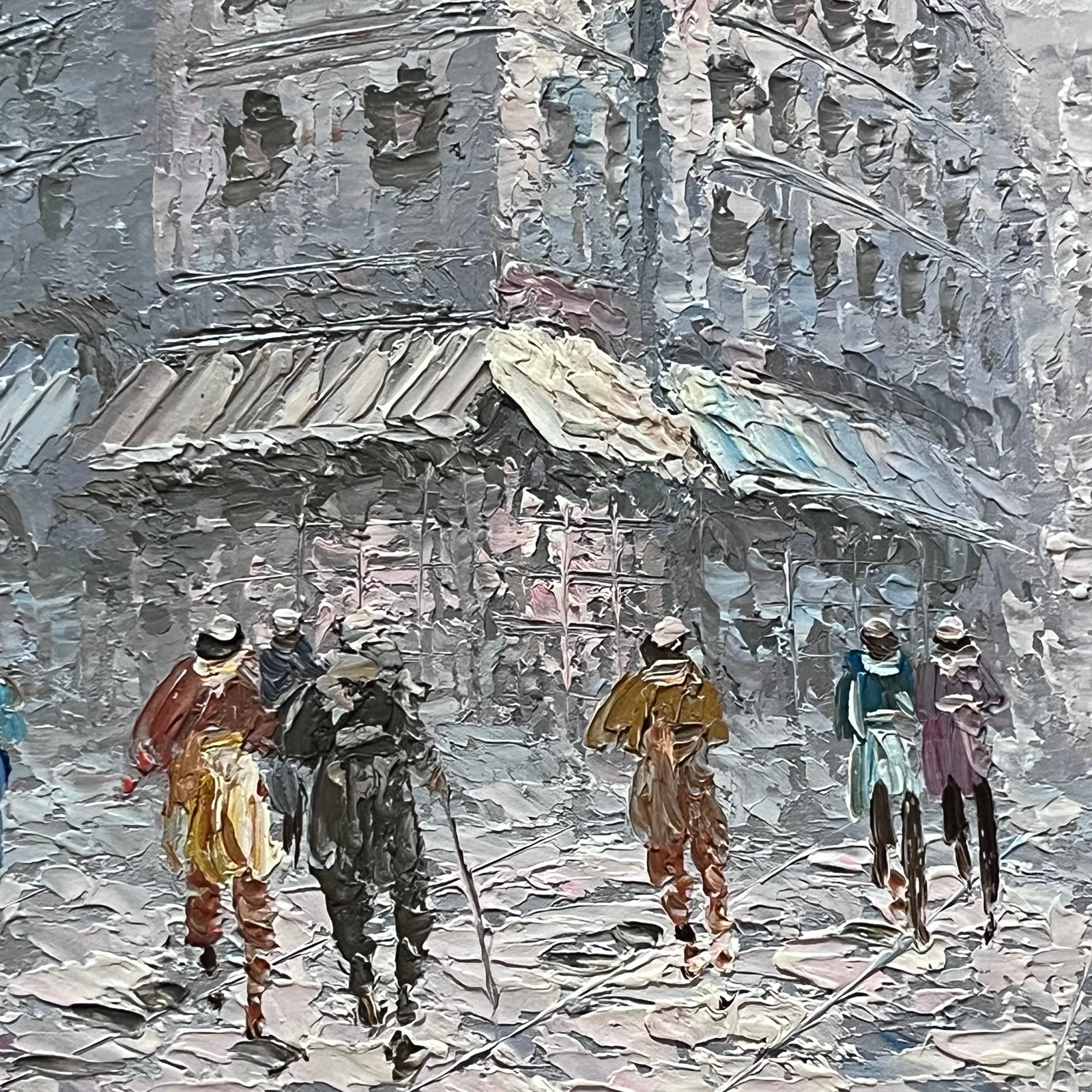 Caroline C. Burnett Vintage French Street Scene Painting Framed Signed - detail