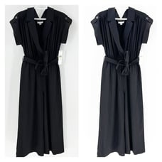 Calvin Klein rolled cap sleeve elastic tie waist cropped wide leg party outfit