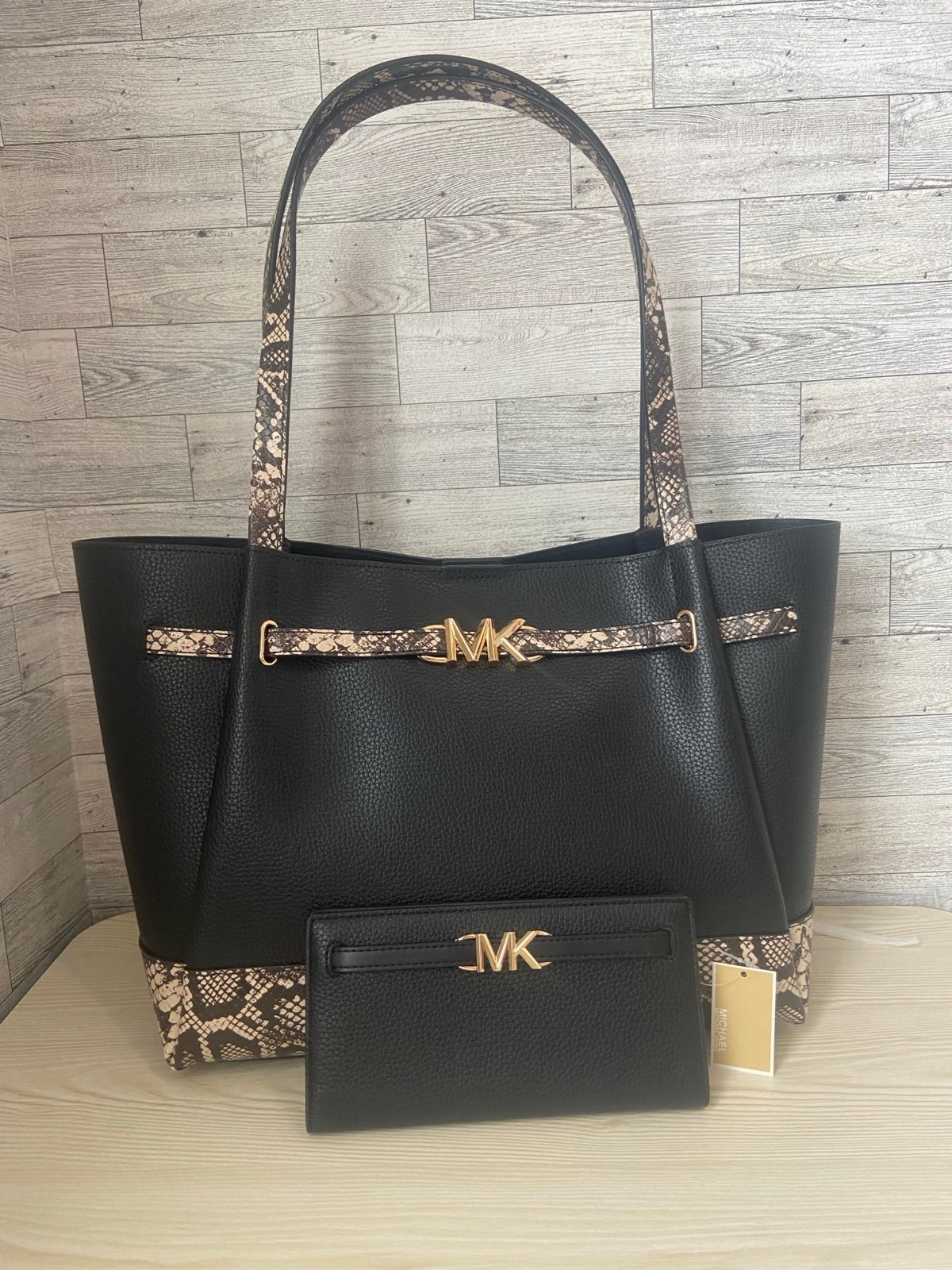 Michael Kors Black Reed Tote and wallet