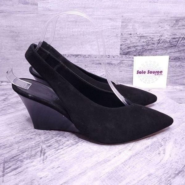 M. Gemi Suede Pointed Toe Slingback Wedge Pump Black sz 38.5 Women's sz 8