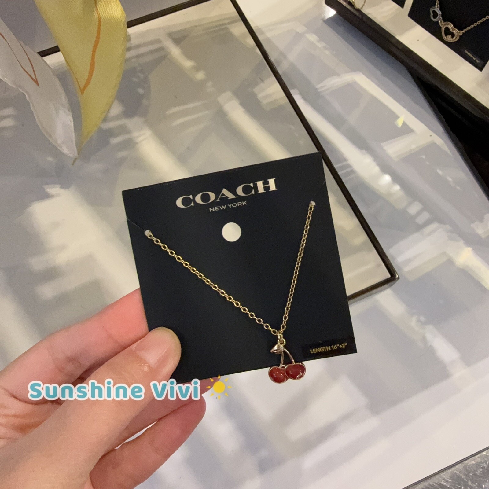 NEW Coach Cherry Charm Pendant Necklace Gold/Red CAA18
