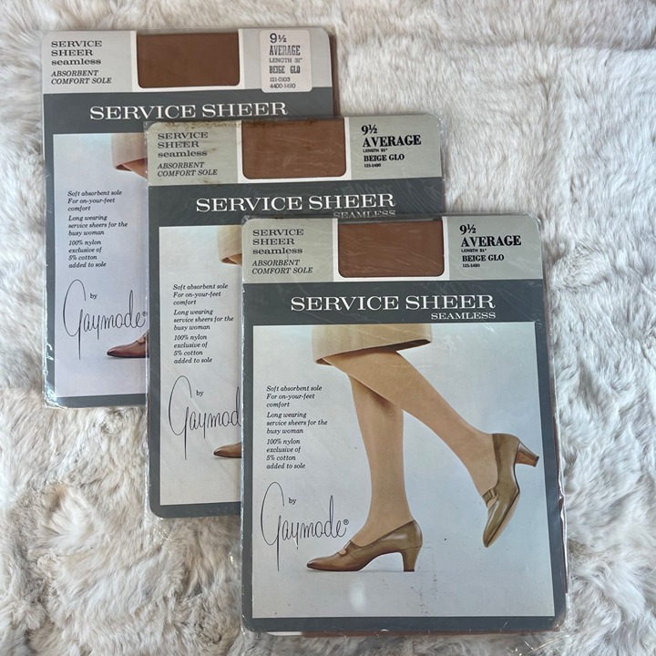 VTG 3 Pair Penneys Gaymode New Seamless Beige Glo Nylon Stockings size 9.5