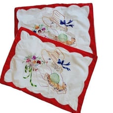 Vintage Floral Bouquet Lady Hand Embroidered Cotton Pillow Sham Cases Set of 2