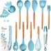 Blue Silicone Cooking Utensils Set Wooden Handle, 20 Utensil Sets Blue Kitchen