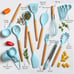 Blue Silicone Cooking Utensils Set Wooden Handle, 20 Utensil Sets Blue Kitchen