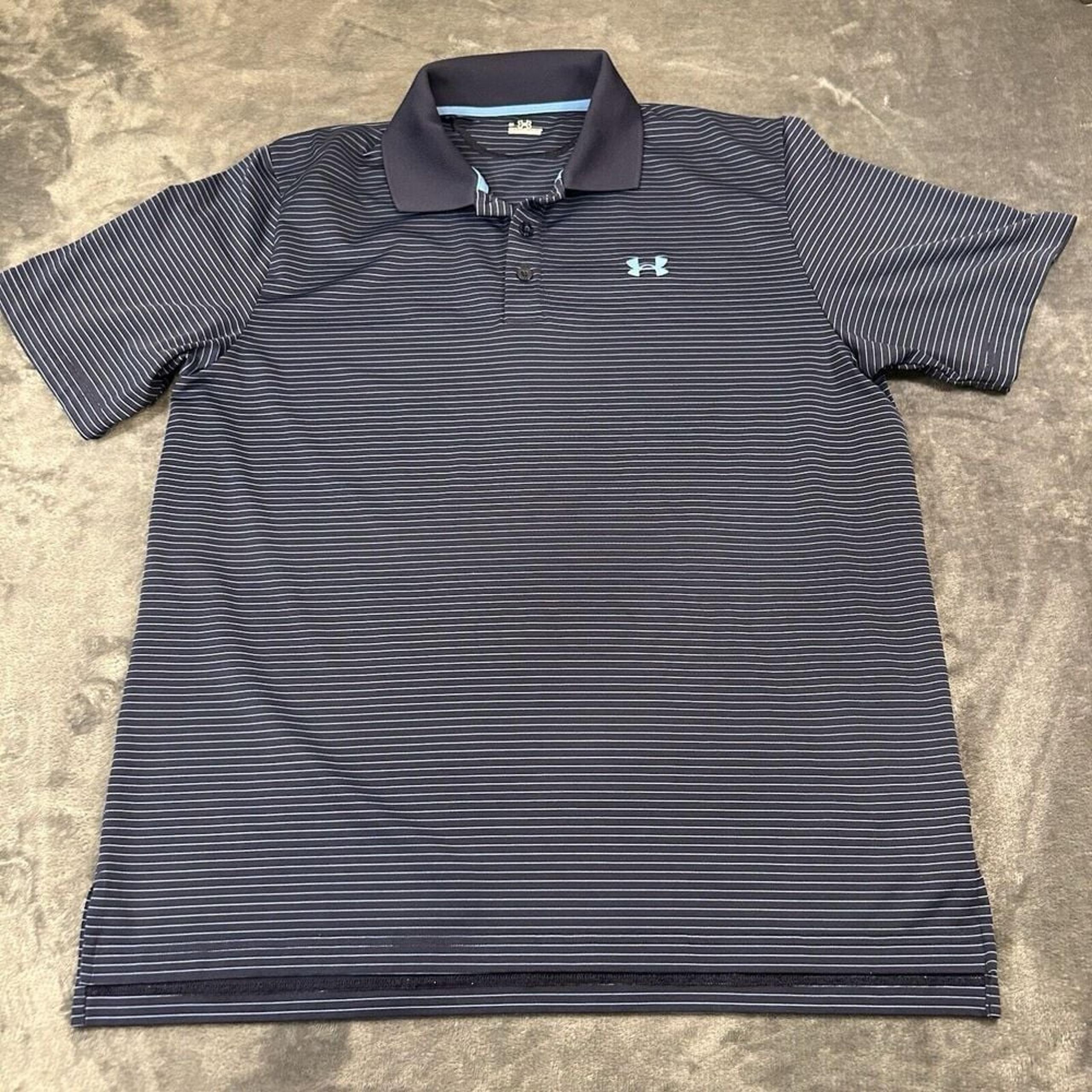 Under Armour Golf Polo Shirt Mens Large Navy Striped Golf Athletic Short Sleeve
