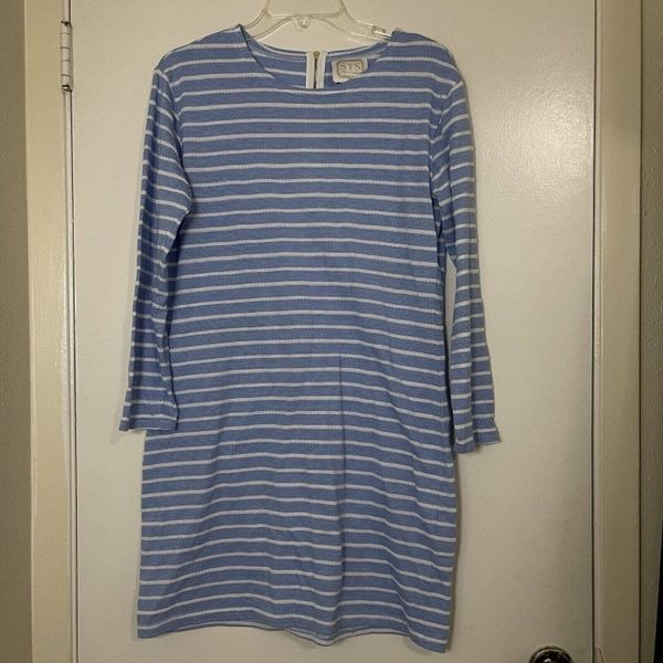 Sail to Sable blue knit striped mini long sleeve shirt dress size Medium