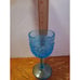 Set 3 Daisy and Button Pattern Glass Light Blue 5.25 GOBLETS WINE WATER