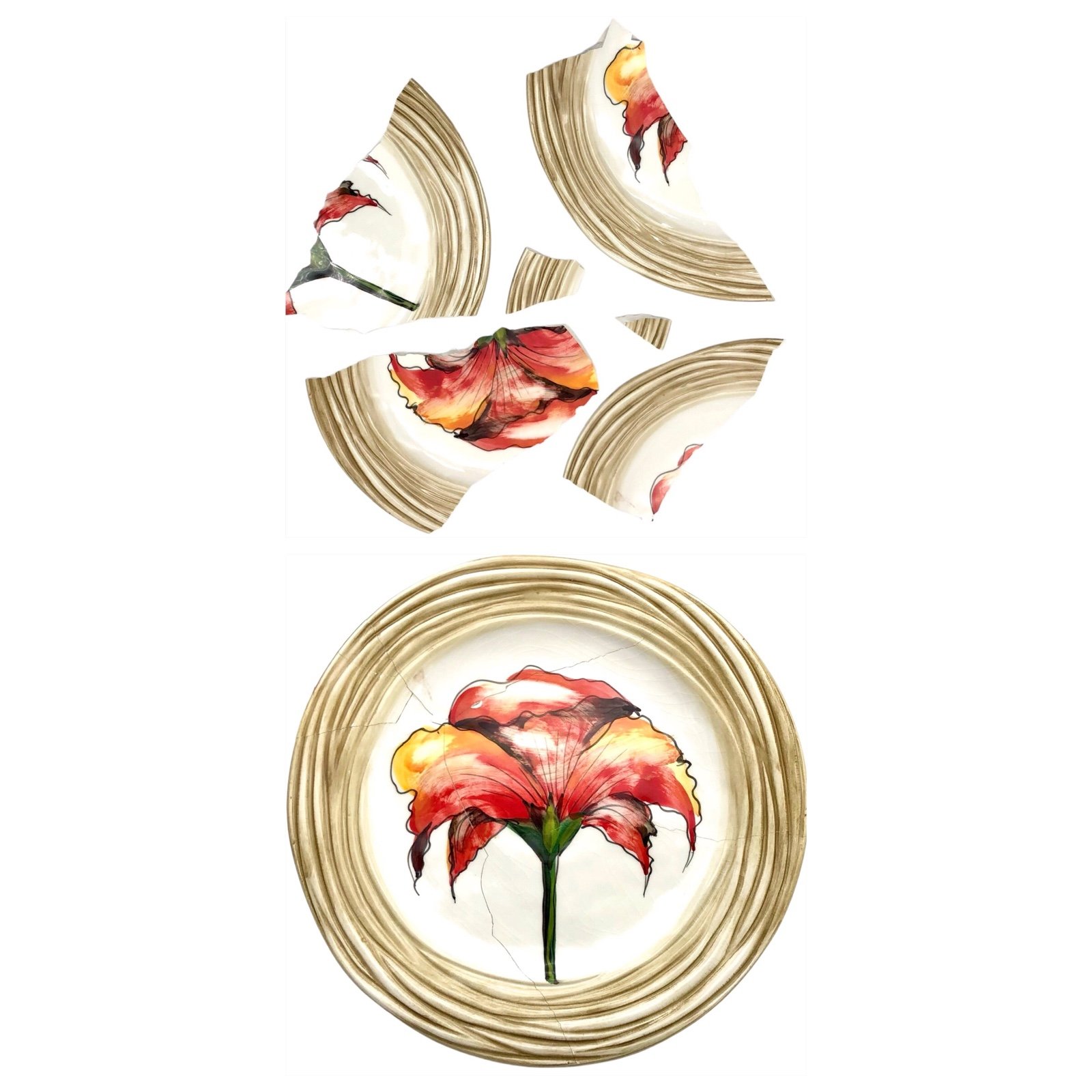 Kintsugi Plate Italian Hand Painted Flower Gold Crack Growth Gift Coming Soon!