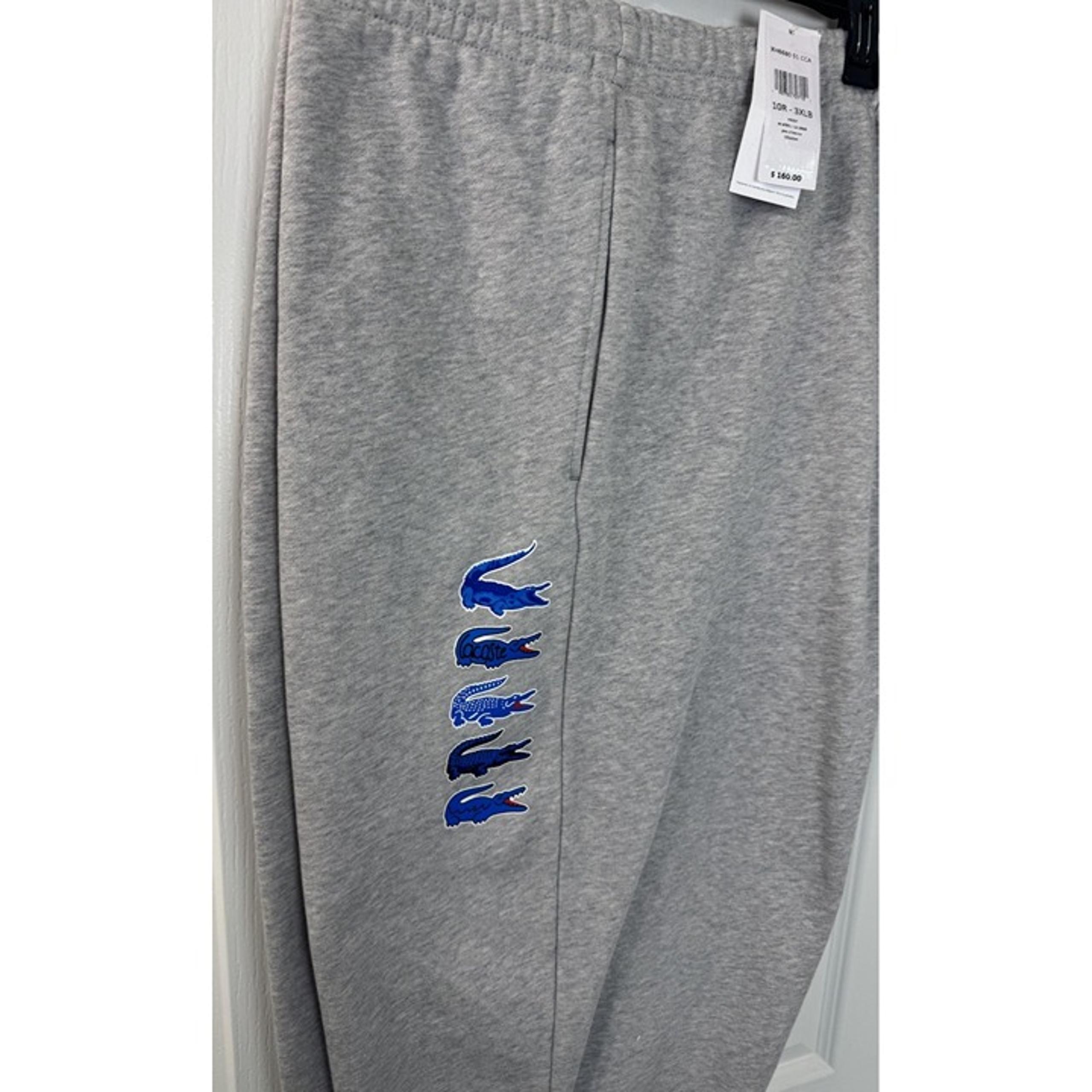 LACOSTE Size 3XL B Blue Croc Graphic Logo Gray Sweatpants NWT $160