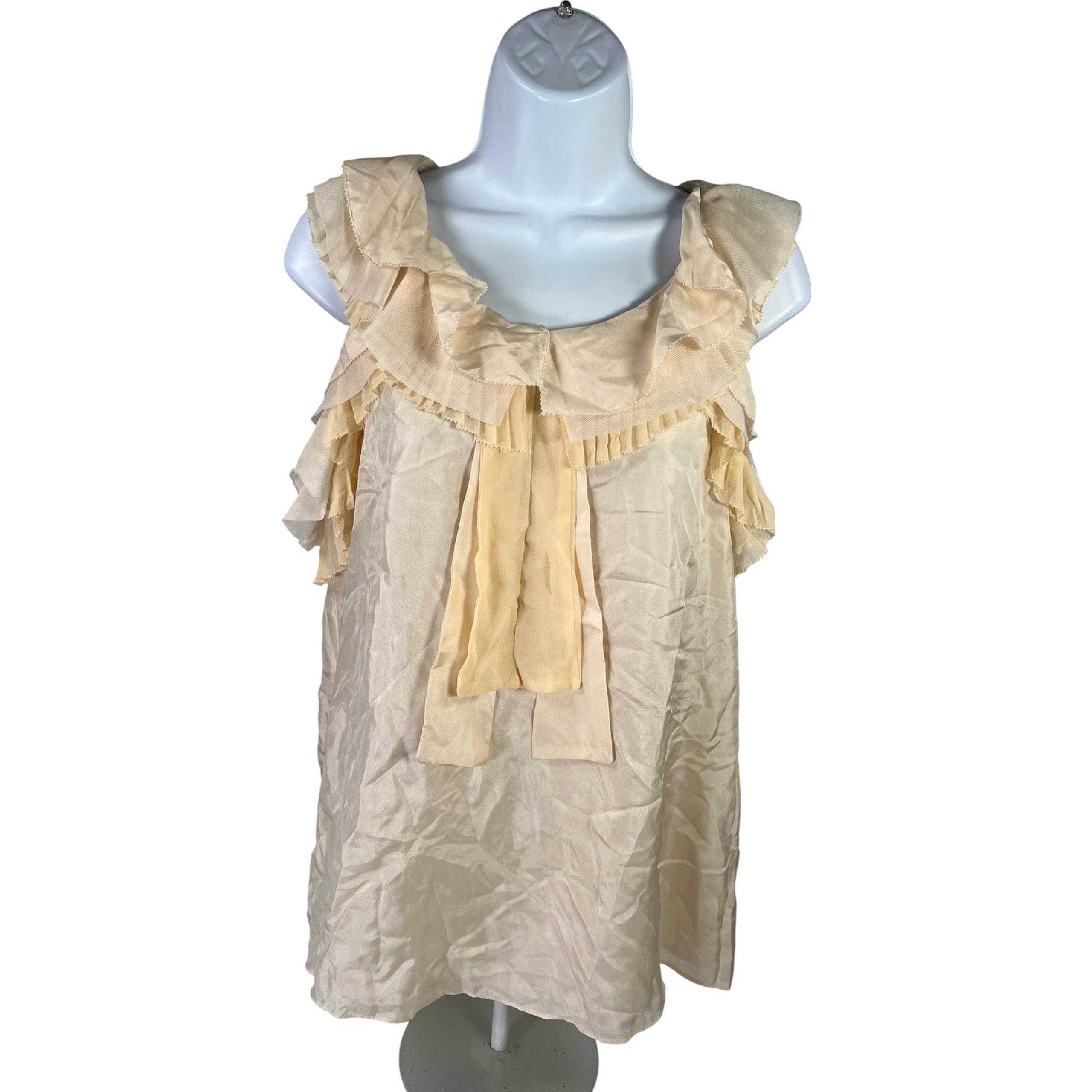 NEW MM Couture Women's Ivory/Beige Ruffle Silk V-Neck Blouse - M