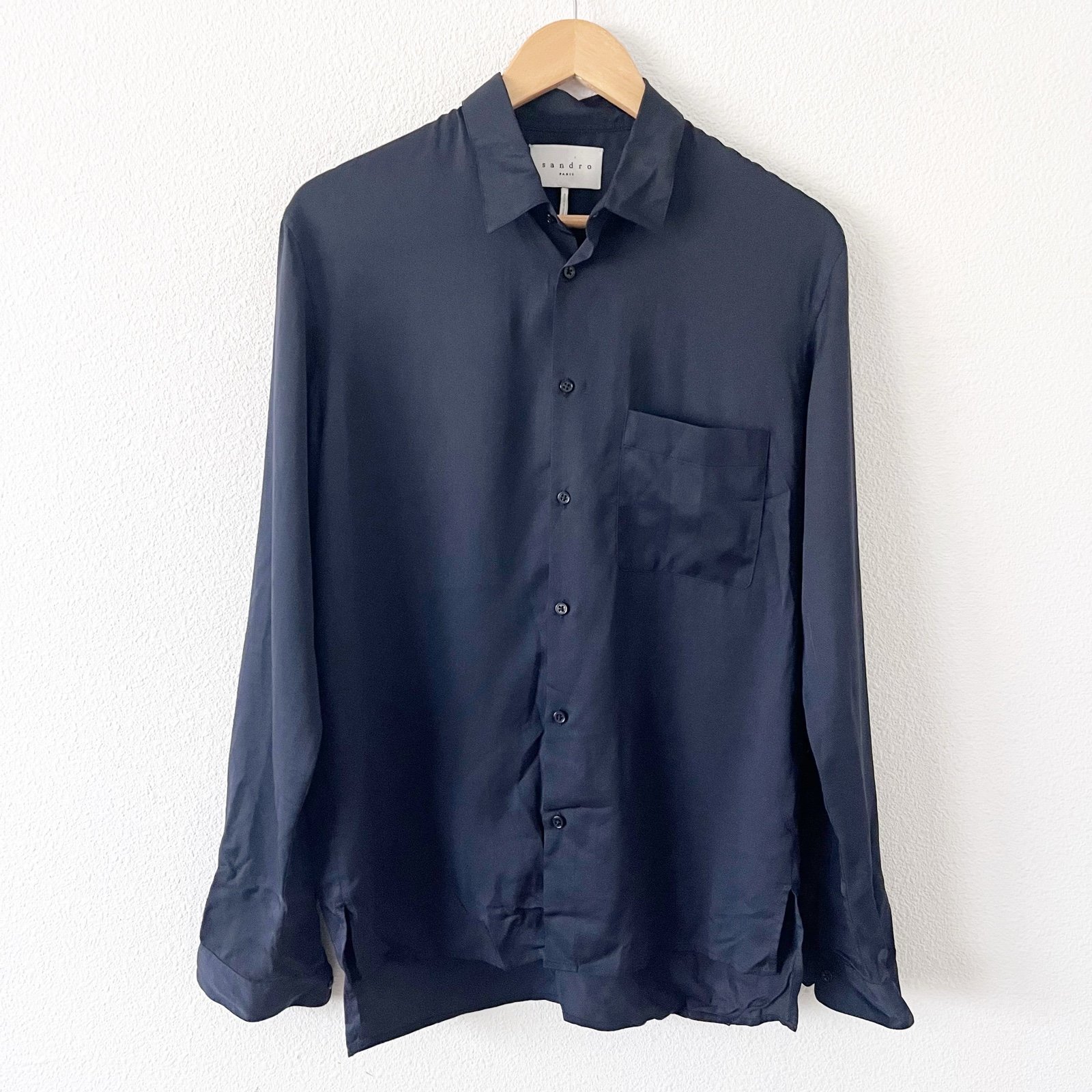 Sandro Button Down Long Sleeve Shirt in Navy Blue size S