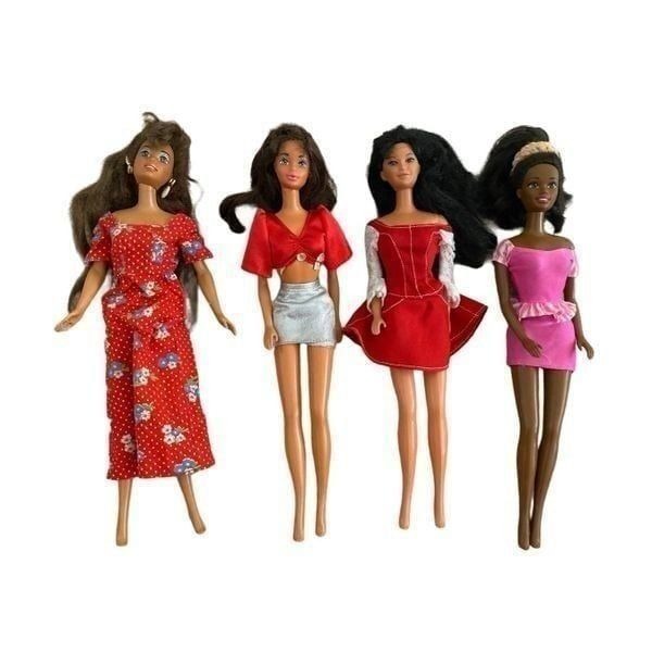 Lot of 4 Barbie Dolls African American Latina Asian Mattel