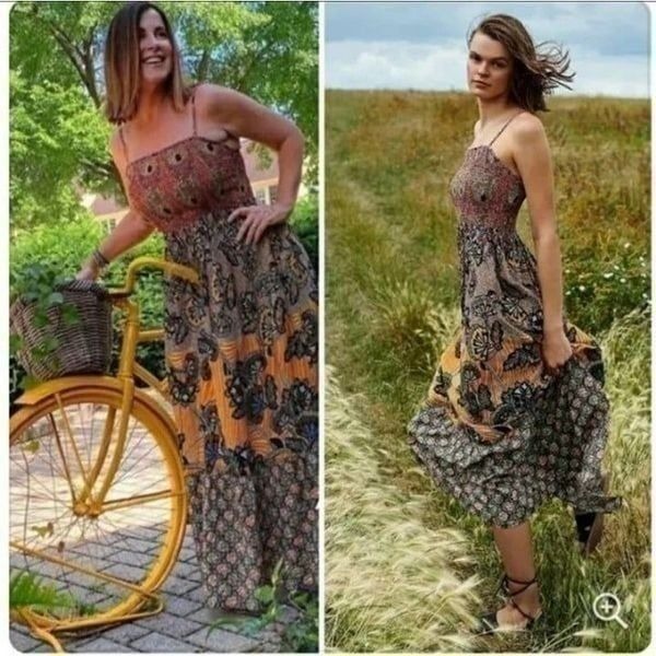 Anthropologie Jamila smocked Maxi Dress Sz M boho artsy