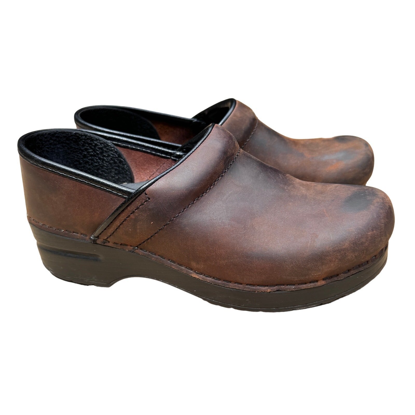 Dansko Professional Clog Shoes Leather Slip-On Antique Brown Oiled Womens Sz 38