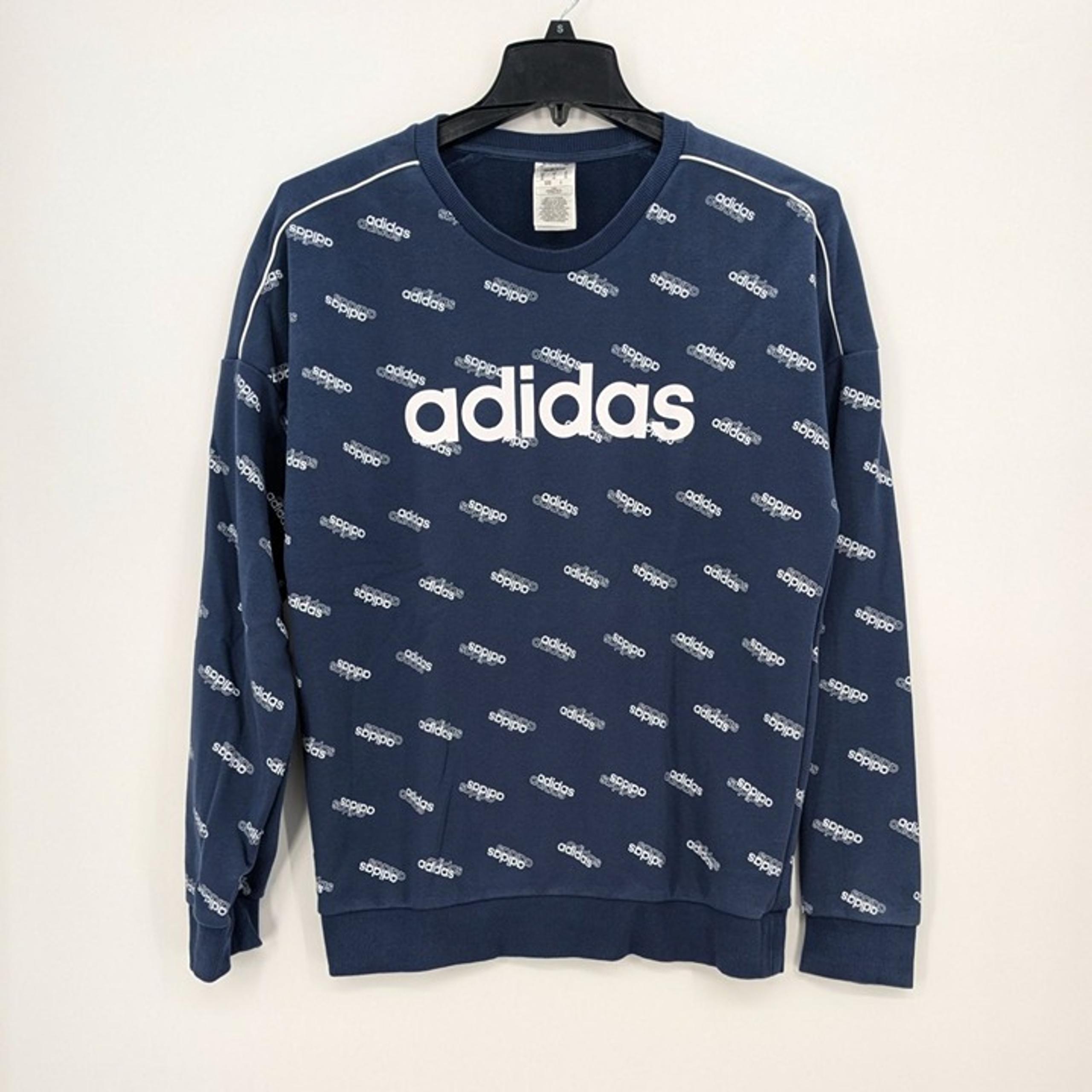 Adidas Sweatshirt Men Size M Crewneck Allover Logo Print Athleisure Retro Casual