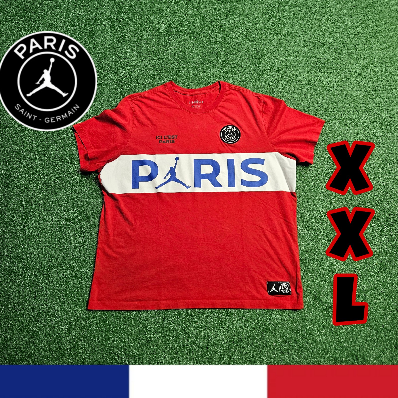 Jordan X PSG Paris Saint Germain wordmark red shirt rare XXL