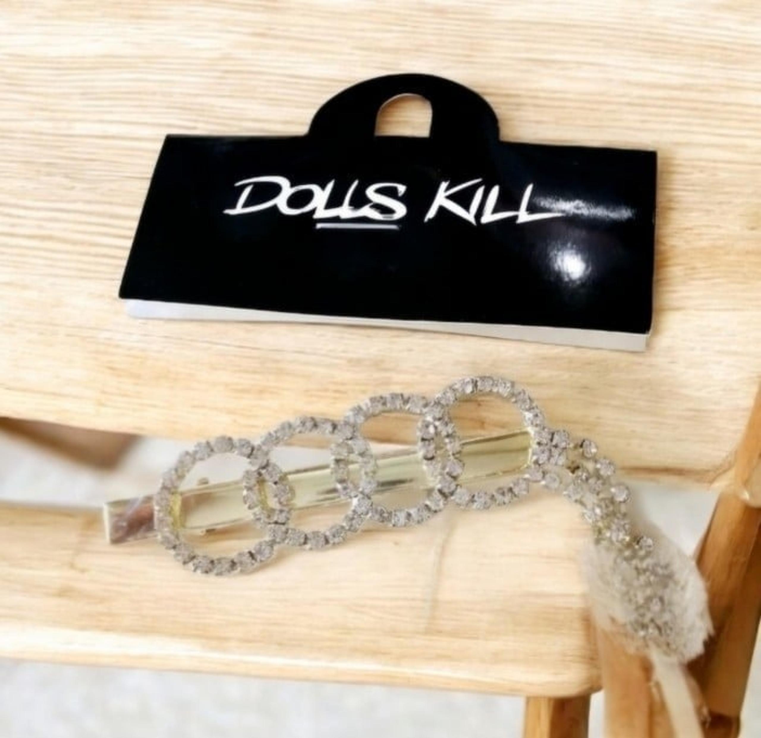 Gothic Dolls Kill gold metal infinity oval shaped rhinestone alligator hair clip