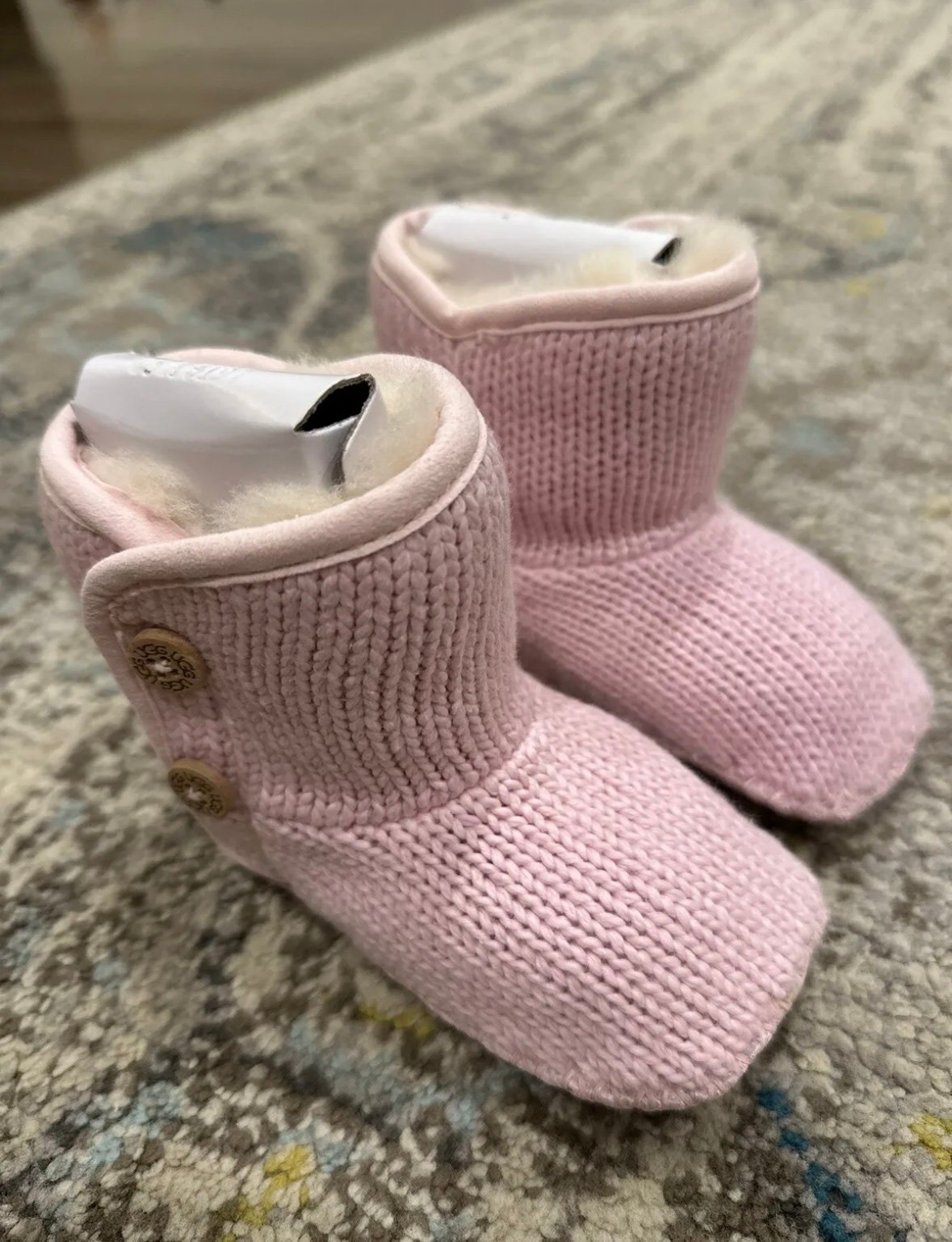 UGG Knit Bootie Inf Size US 4/5 Cotton Fur Lined Pink Boots:NEVER WORN! AUTHENTC