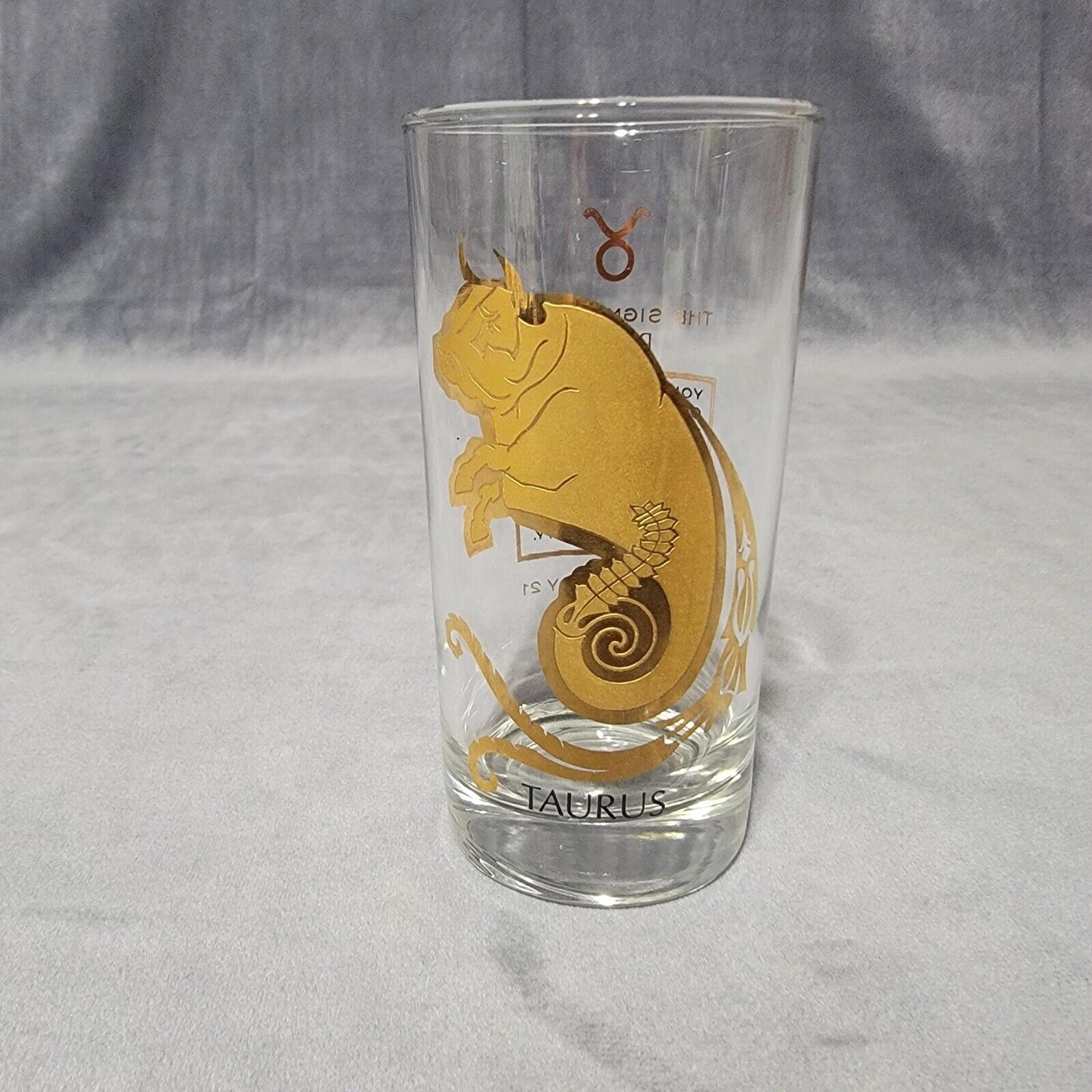 Anchor Hocking Highball Drinking Glass Horoscope Zodiac, Taurus, 22K Gold