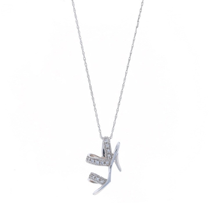White Gold Diamond Strappy High Heel Sandal Necklace 18 10k Single .1ctw LX1758