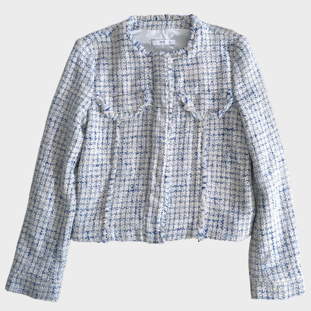 Mango Tweed Blazer Jacket Womens S Suit Plaid Old Money Quiet Luxury Preppy