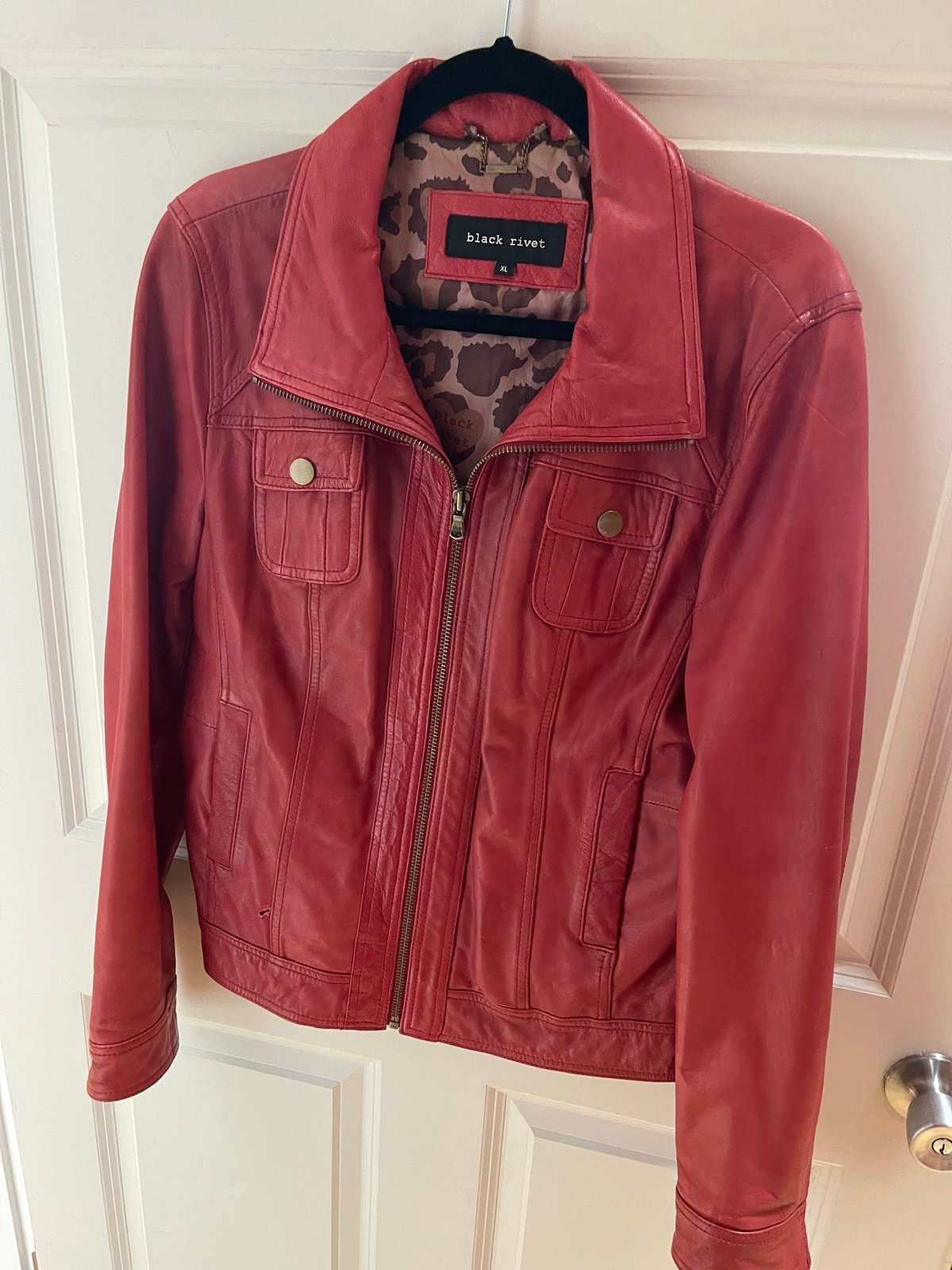 Black Rivet Red Leather Jacket