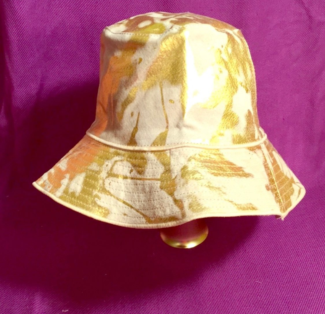 Gold leather and tan suede bucket hat