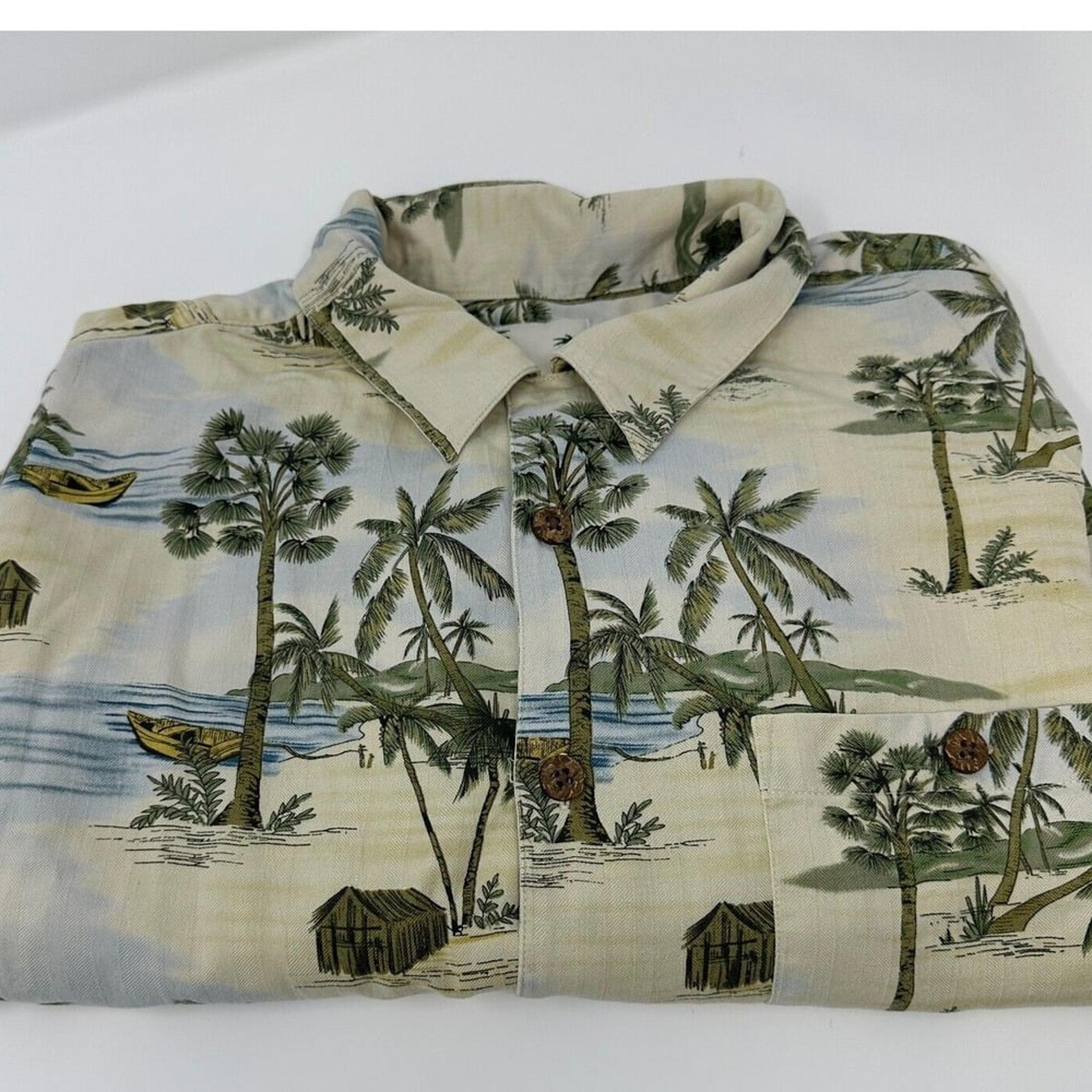 Banana Cabana Men's 2XL 100% Silk Hawaiian Shirt Yellow Tropical Aloha Button Up