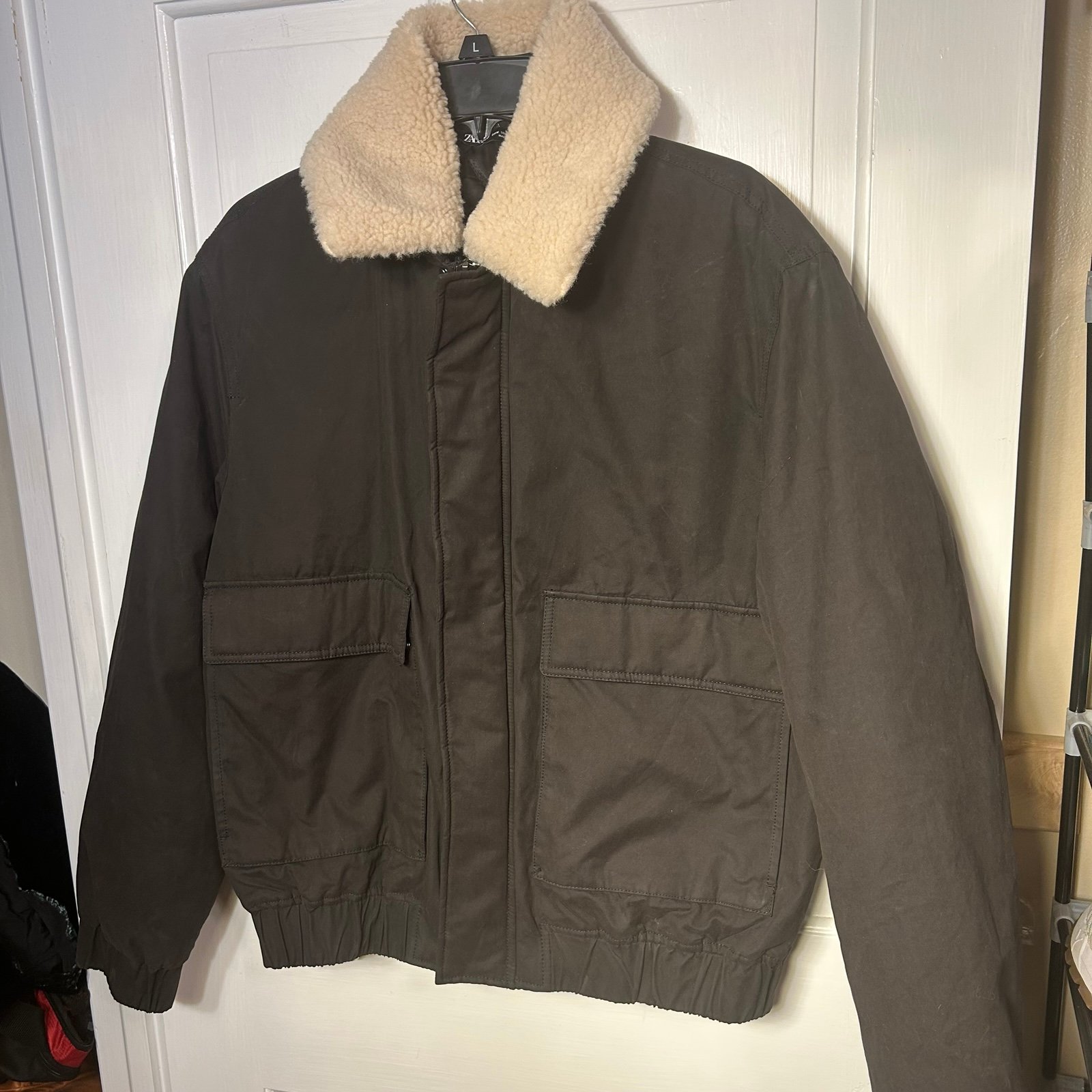 Zara Contrast Collar Technical Jacket M Black